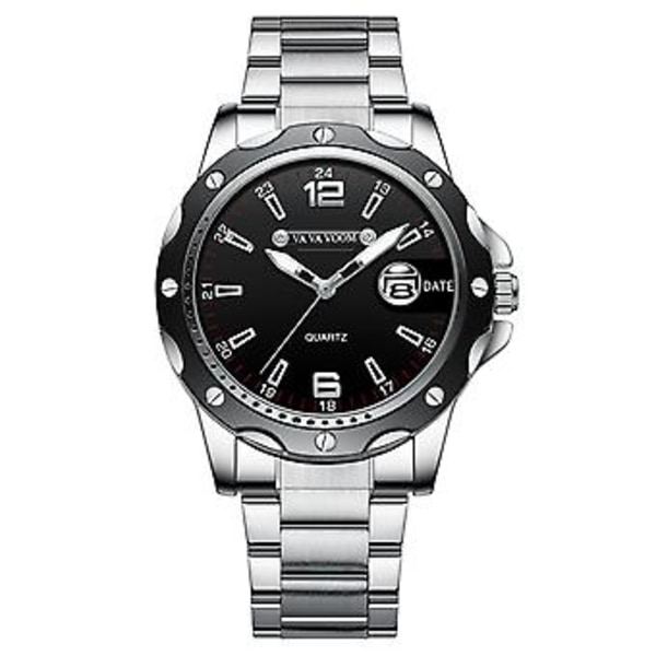 Herreklokke Klassisk Business Rustfritt Stål Quartz Selvlysende Vanntett Armbåndsur (Svart)
