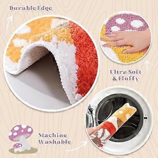 Baderomsmatter Cute Anti-Skli Barn Badematte Boho Sterk Absorberende Myk Vaskbar Baderomsmatte Gul Sopp Badematte for Badekar, Dusjrom og Bad