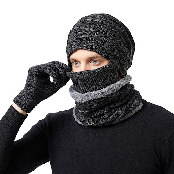4-delt sett med varm lue, skjerf, maske og hansker for menn og kvinner (rød)