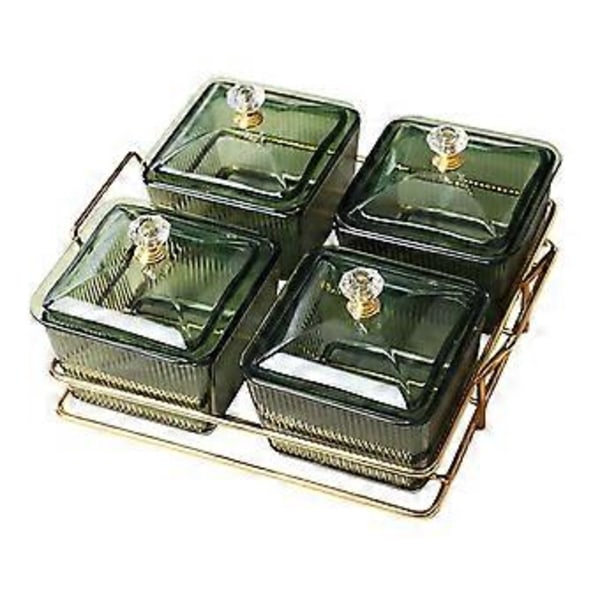 Tørket Fruktfat Godteri Nøtter Skål med Lokk Luksus Matlagringsboks Appetittvekkerserveringsbrett Delt Serveringsfat for Bryllup (4 rom)
