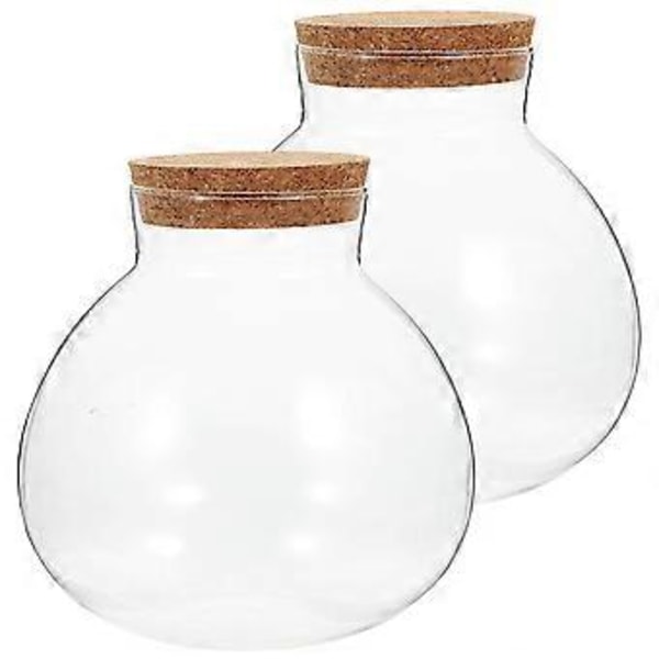 2 st Tätat Glasburkar för Mikrolandskap, Sfärformade Ekologiska Glasflaskor