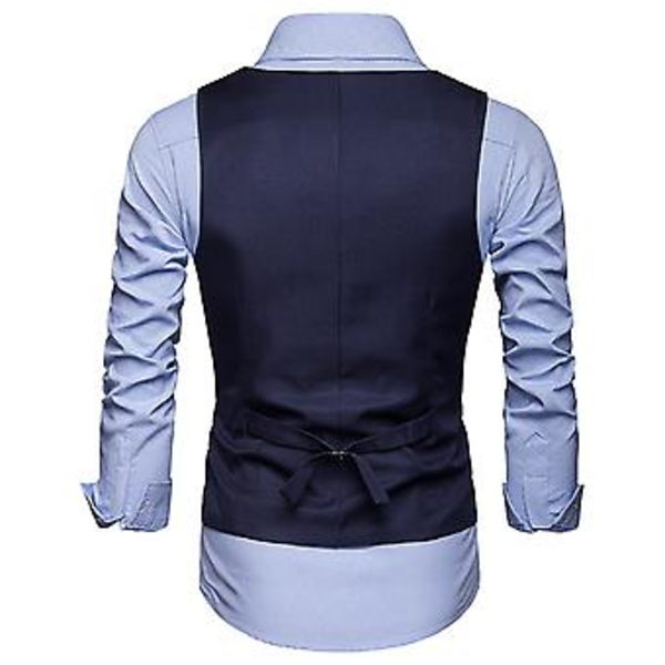Herrar Solid Formal Knappar Väst Med Fickor Business Office V-hals Ärmlös Blazer Väst (L Marinblå)