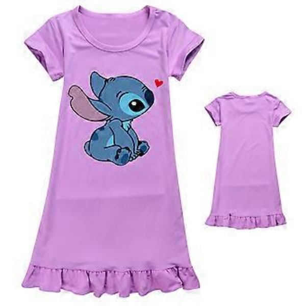 Tyttöjen Lilo & Stitch -painatut pyjamamekot, lasten pyjamamekot, yömekot, yöasut 7-14 vuotta (13-14 vuotta, violetti)