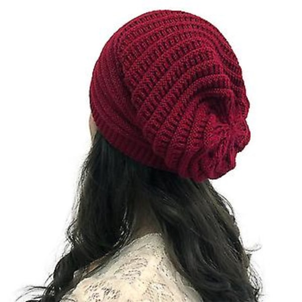 Unisex Strikket Løstsittende Beanie-lue for Kvinner og Menn, Vintervarmer, Skikappe (Purpurrød)