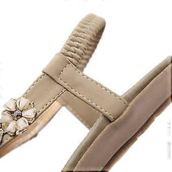 Sommersandaler for kvinner, bohemske blomster, rhinstein, store flate sko, strandsandaler (EU 40 Aprikos)