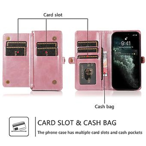 Avtakbart lærveske for iPhone 14 Plus (Rosegull)