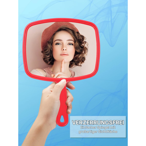 Hand mirror vanity mirror with handle - red