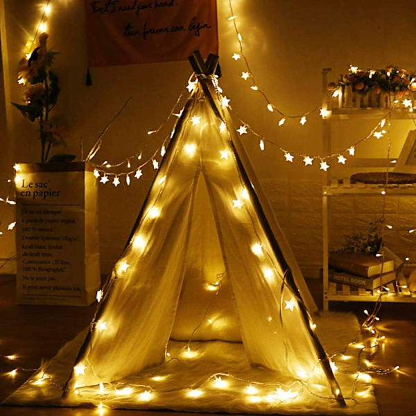 Stjärnformade ljusslingor (varmvit), 6 m 40 LED-lampor batteridrivna