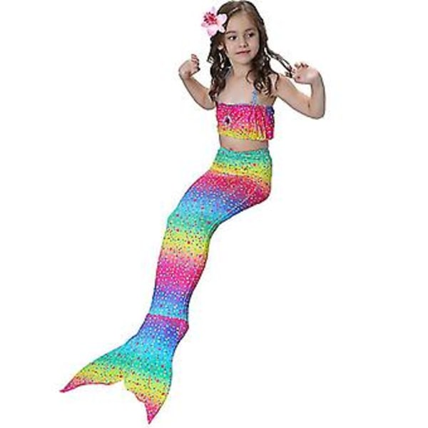 Barnens Baddräkt Flickor Sjöjungfru Svans Bikini Set Baddräkt Baddräkt (6-7 År Regnbåge)