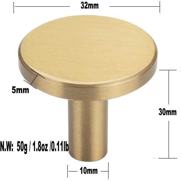 Sats om 4, väggkrokar i borstad mässing, 32 mm x 30 mm, guldkappa