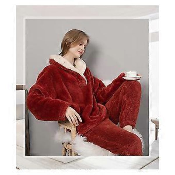 Dam Fluffig Pyjamas Set Nattlinne/YY(2XL Röd)