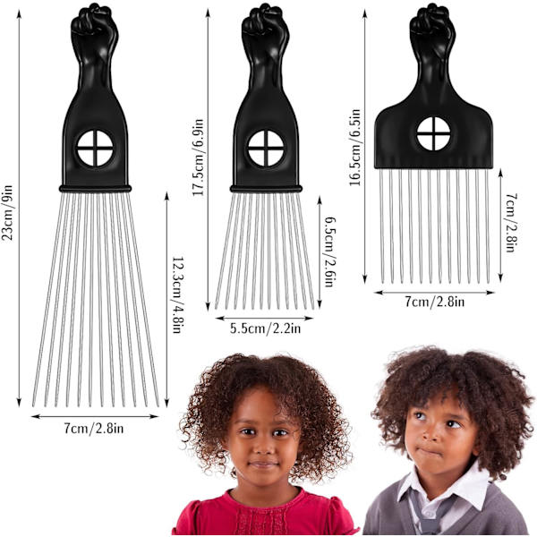 3 st metall afrokam olika längder afro pick kam frisörkam afro hårborste för män