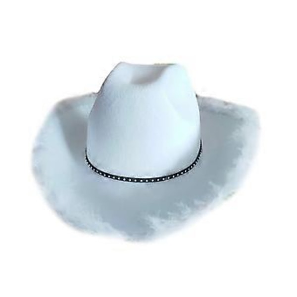 Furry Cowboy Hat med Fjer til Polterabend Disco Cowboy Hat Disco Hat til Skuespiller Skuespillerinde Natklub Bar Hvid (Hvid)
