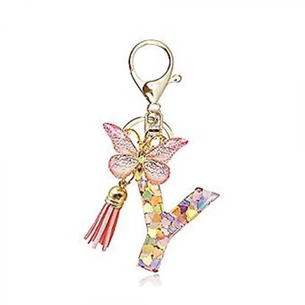 JUSCH Mode Alphabet Initial Bogstav Nøglering Tassel Butterfly Vedhæng Nøglering til Pung Håndtasker Kvinder Pige--Y