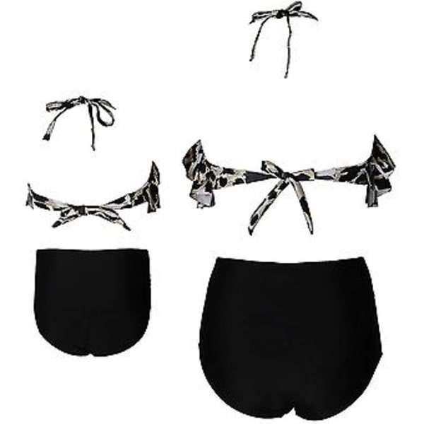 Flickor Baddräkt Tvådelad Bikini Set Ruffle Falbala Baddräkter -e( M2023-leopard)