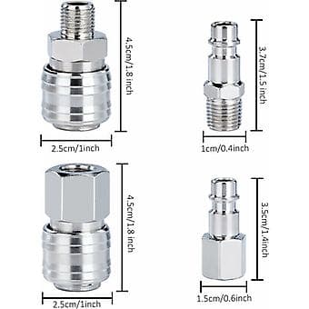 8 st Luft Snabbkoppling Pneumatiska Kopplingar Snabbkopplingar Dia. 8mm för Bilindustrin Vit,PT1/8