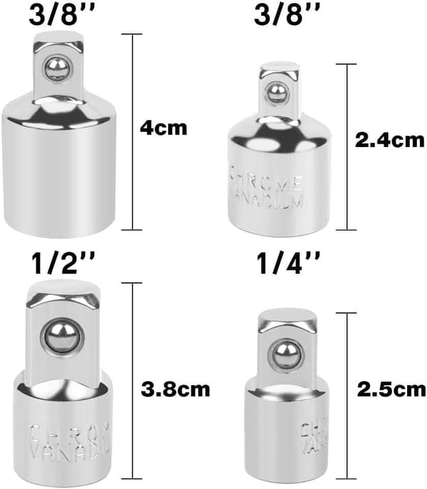 4 stk Ratchet Socket Adapter Ratchet Socket Adapter 1/2 til 3/8 - 3/8 til 1/2 - 1/4 til 3/8 - 3/8 til 1/4 Sokkel