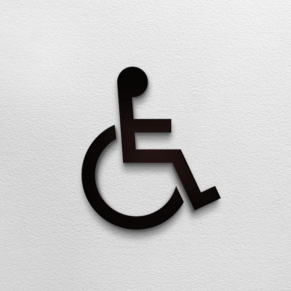 Præget toiletskilt (11x18 cm) Sort - WCL Toilet Design klæbesæt. Toiletskilte til handicappede