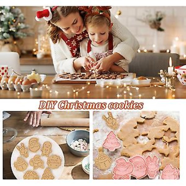 Julpepparkaksformar 8-pack, 3D Pressbara Julpepparkaksformar Och Stämplar, Tomte Julgran Snögubbe Pepparkaksgubbe Formar