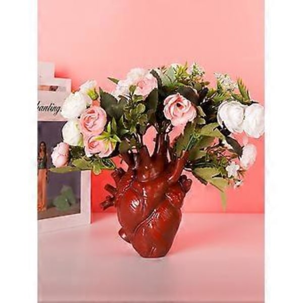 Hjärtvas för blommor, blomkruka i harts, kreativ hjärtformad konstvas, skrivbordsplanteringsskulpturer prydnadshantverk (svart)