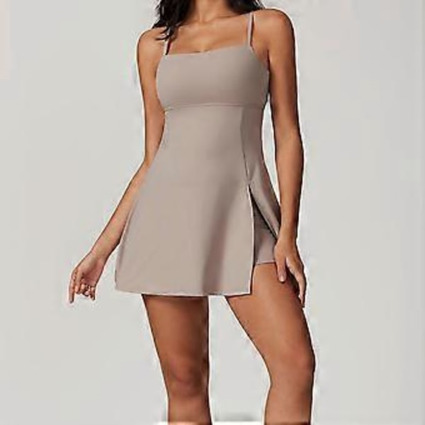 Dame Sleeveless Tennis Kjole med Indbygget BH Mode Åndbar Atletisk Kjole Ensfarvet Træningskjole (M Dyb Kaffe)