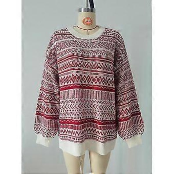 Jul Dam Långärmad Rundhalsad Tröja Pullover Topp Vinter Ledig Lös Rundhalsad Ullklänning (M Röd)