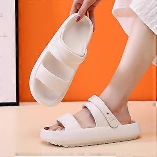 4 cm paksupohjaiset kesäsandaalit naisille, pehmeät EVA-rantasandaalit, liukumattomat (36 37 Beige)