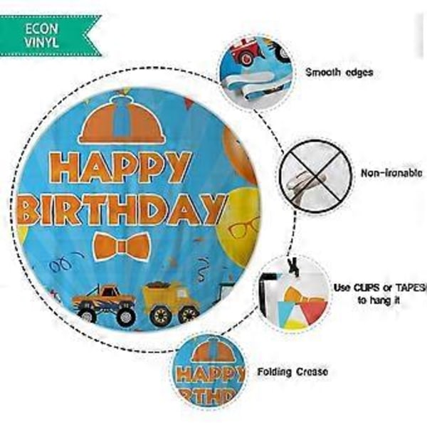 7x5ft Happy Birthday Tema Blå Party Baggrund til Børnefødselsdag Dekorationer Rekvisitter Tegneserie Brandbil Gravemaskine Baggrundsforsyninger Banner Baby Shower Kage
