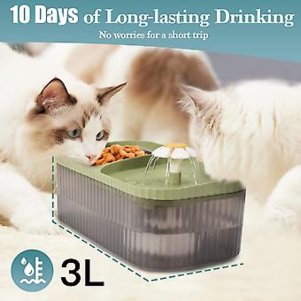Kattvattenfontän, Kattmatning och Dryckestillbehör, Ultraljudsautomatisk Husdjursvattenfontän 3L med Rostfritt Stål Kattkopp och Lång Livslängd P