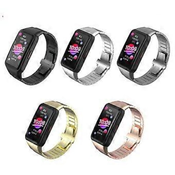 Smartwatchrem i rustfrit stål til Huawei Honor Band 6 med dobbelt snap-spænde - Solid rustfrit stålrem (1 Roséguld)
