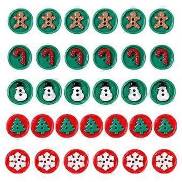 50 stk. juleharpiksknapper DIY-tilbehør Snemand Juletræ Snefnug Dekorationsknapper