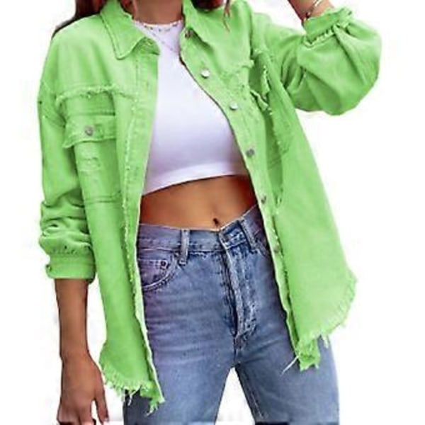 Lösa Rivna Denimjackor Hållbara Välgjorda Hudvänliga Blazer För Vår Sommar Höst Dagligt Bruk (M Äpple Grön)