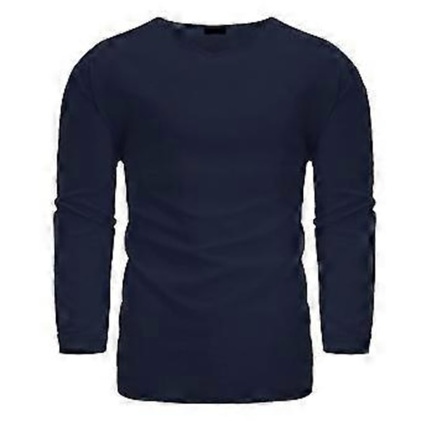 hmwy-yksivärinen pellavatyylinen t-paita miehille 3/4 hiha V-kaula-aukko rento t-paita löysät topit (M Navy Blue)