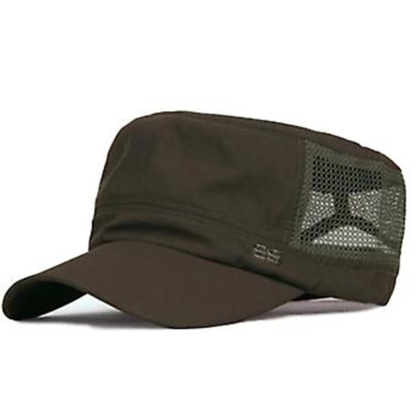 Mænds Plain Snapback Mesh Trucker Vintage Flat Top Baseball Caps Cadet Peaked Hat (Army Grøn)