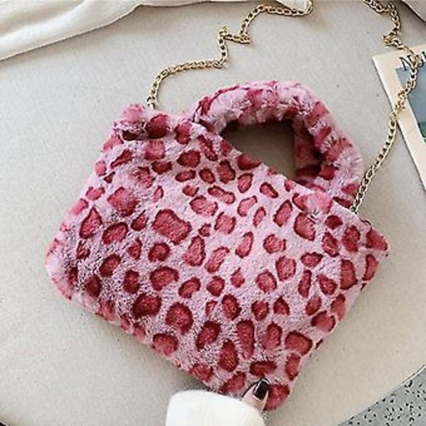 Damer Leopard Mønster Skulderveske Canvas Tote Veske Håndveske Messenger Satchel (Rosa leopard)