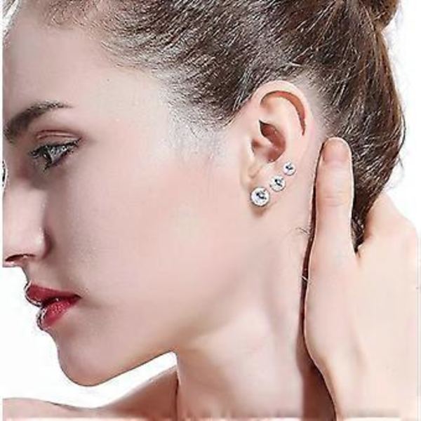 6 Paria Ti- ja Ruostumattomasta Teräksestä Valmistettuja Miesten ja Naisten Korvakorunappisarja Musta ja Kirkas Pyöreä Kuutiosirkonilla Inlay Pierced Hypoallergeeninen 3-5mm