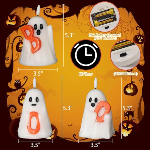 3-delt Halloween Spøgelse Flammefrit Lys Sæt, Halloween Indendørs Indretning - A