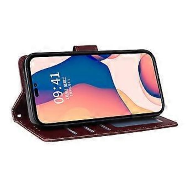 Plånboksfodral i PU-läder för iPhone 15 Pro, mobiltelefonstativ, kortficka, stötsäker, telefonfodral (Stil E)