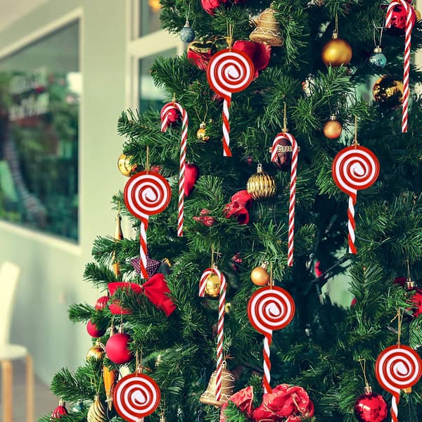 12 stycken julgodis sockerrör godis kryckor, 4 julklubbor