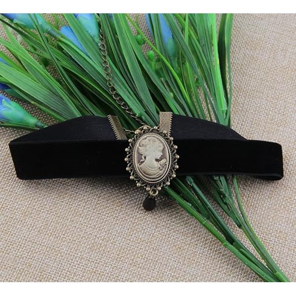 Mode Retro Svart Viktoriansk Kameo Pärlstråds Sammet Choker Halsband