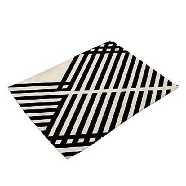 Hienostunut mustavalkoinen abstrakti geometrinen painatus puuvilla-pellava pöytätabletti (MG0026-1)