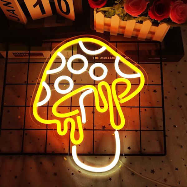 Gult Sopp Neon Skilt Dimmbart Led Søt Nattelykt 3d Vegg A