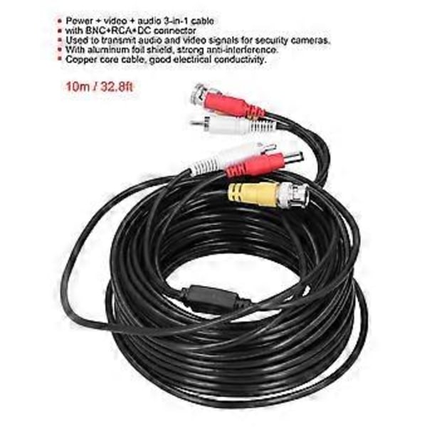 Bærbar CCTV-kabel 3-i-1 Video Audio Strømkabel BNC+RCA+DC-stik til DVR-overvågningssystem (10m 32.8ft)