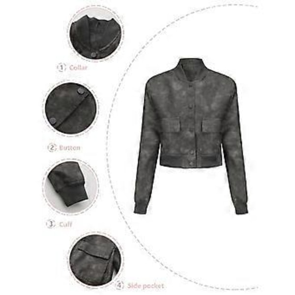Løs cardigan frakke, afslappet jakke mode ribbet, læderjakke til kvinder (XL Grå)