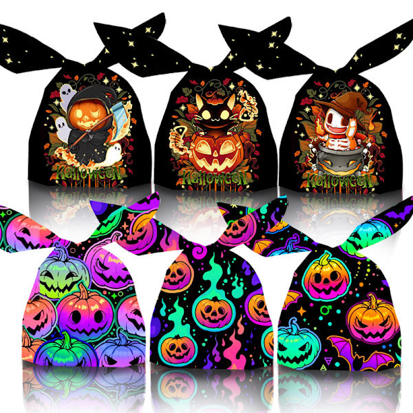 Pastell gresskar + 14*23 Halloween godteripose, 100 stk i plastboks