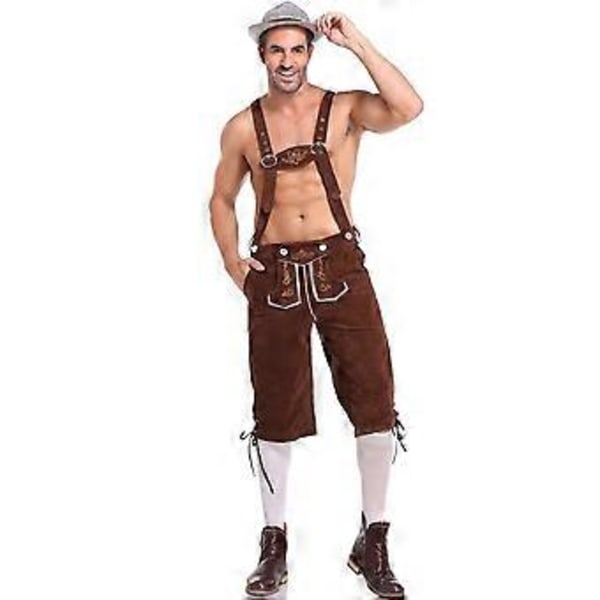 Tysk Traditionel Herre Oktoberfest Beklædning Skjorte med tern Broderede Seler Sæt (M Brune Overalls)
