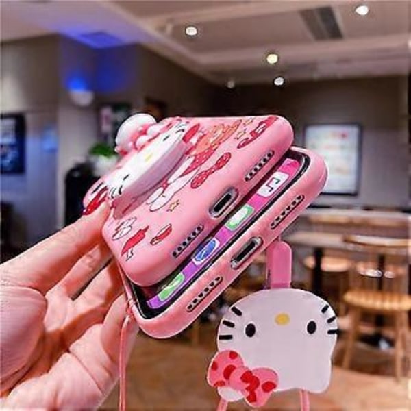 Kawaii-puhelimen kuori iPhone 15 Pro:lle - söpö piirretty silikoninen suojakuori naisille ja tytöille - vaaleanpunainen