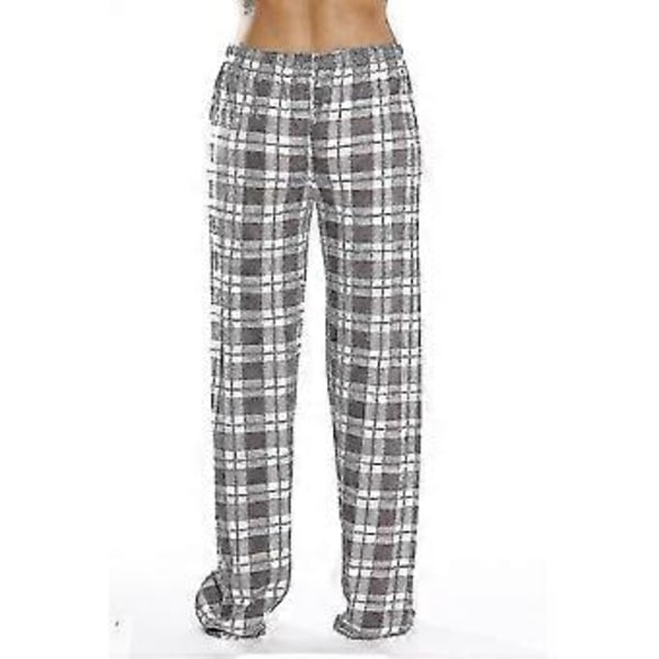 Dam Pyjamasbyxor med Fickor, Dam Mjuka Flanellrutiga Pyjamasbyxor Z (S grå)