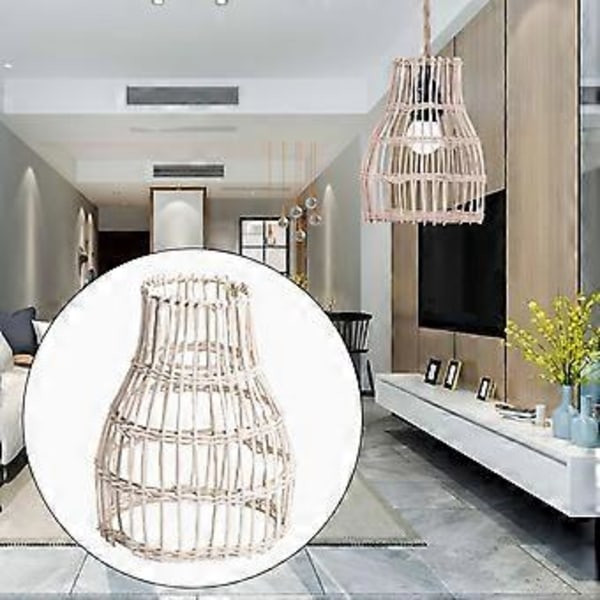Flet Lampeskærm Dekoration Rattan Lampeskærm til Hængelampe Hotel Hjem