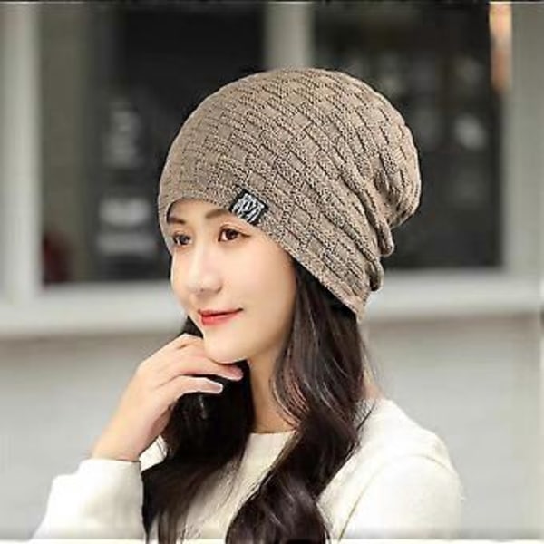 Stickad Ullmössa Unisex Bekväm Mjuk Slouchy Mössa Kallsäker Tjock Öronvärmare Hatt för Utomhussporter (Kaffe)